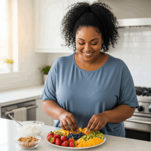 woman preparing heathy snack