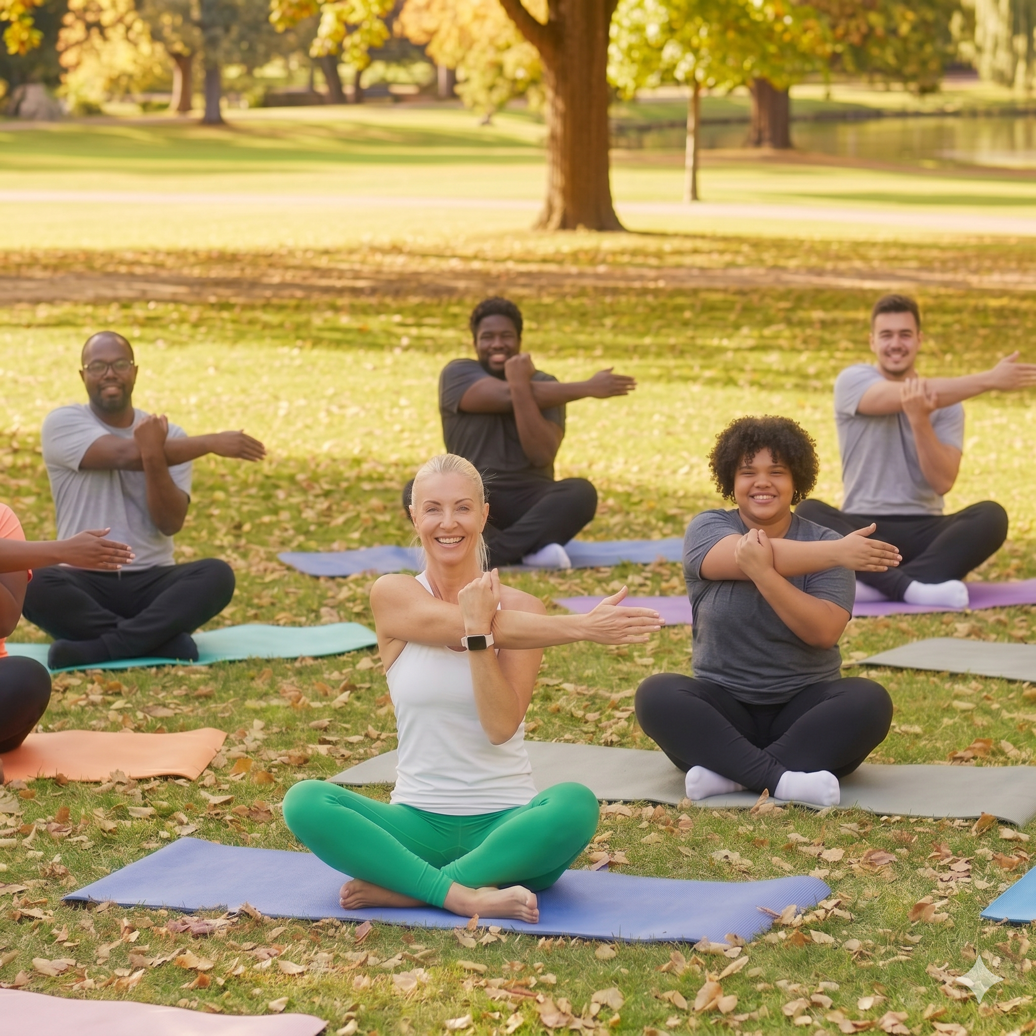 Yoga class in park - square